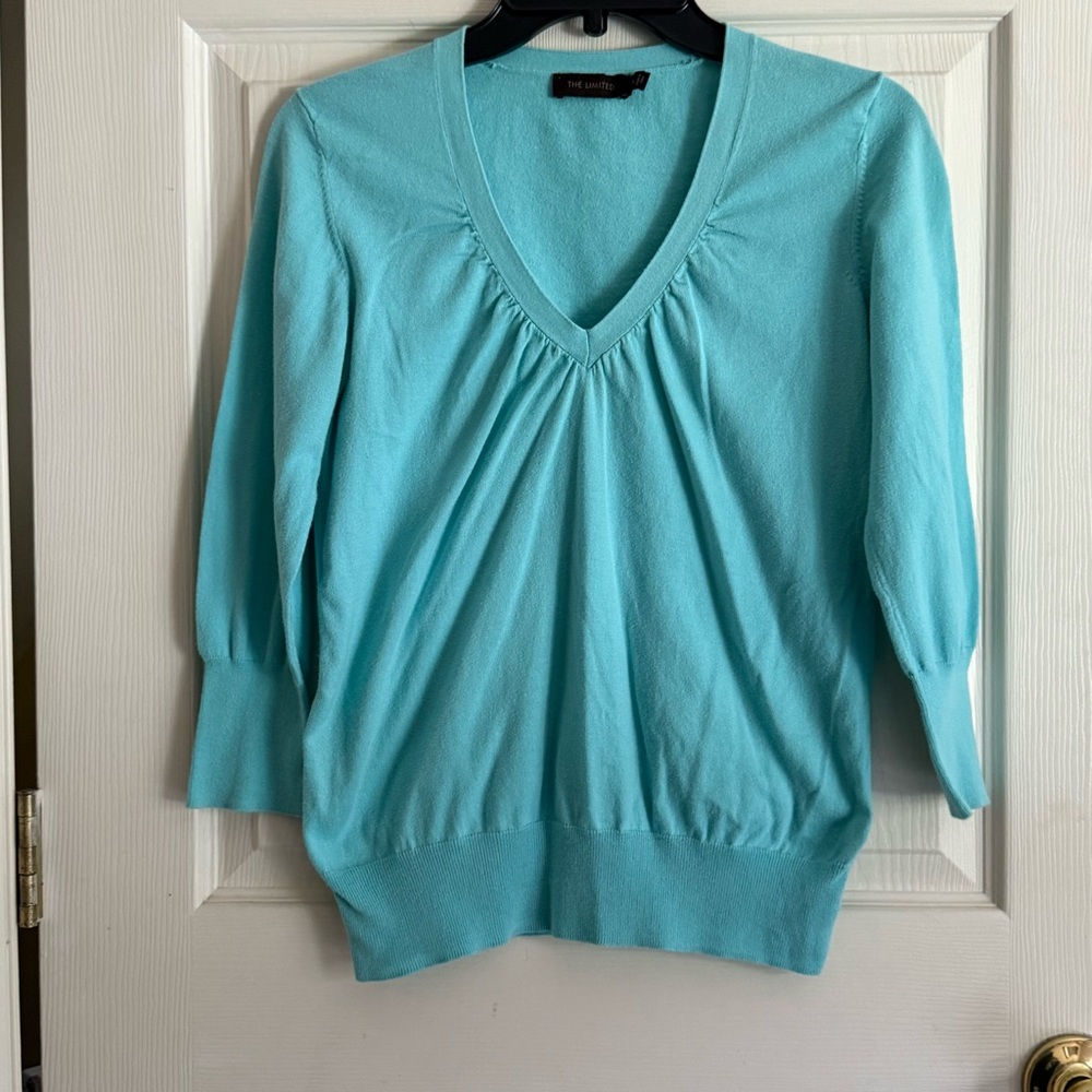 The Limited V-Neck Aqua Women's Sweater Perfect Holiday Layer
